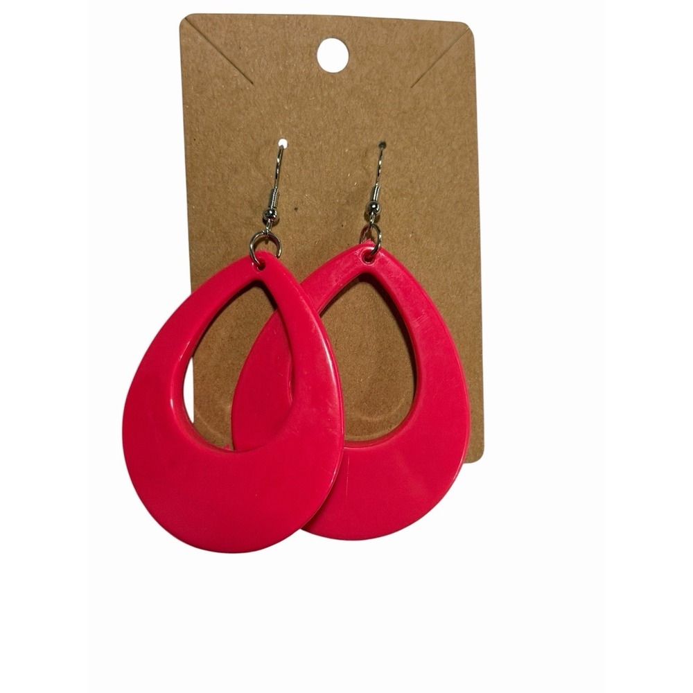 Hot Pink Teardrop Dangle Earrings Lightweight Retro Statement Jewelry Hot Pink
